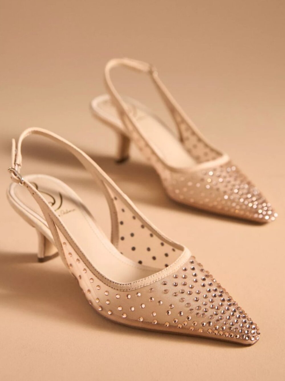 Like New Sam Edelman Bianka Rhinestone Mesh Slingback Heels Tan Size 8.5